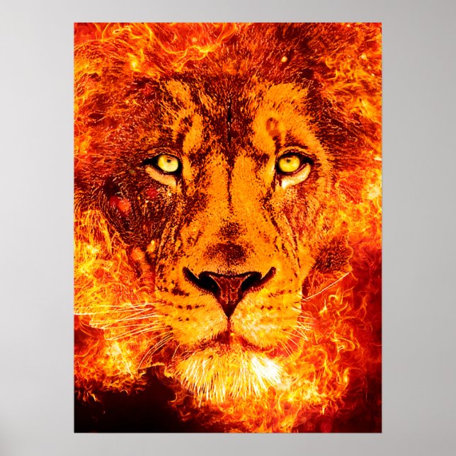 Flaming Lion Face Poster (Front)
