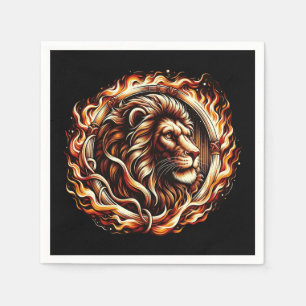 Flaming Lion in Ring of Fire Flames Astrology  Napkin