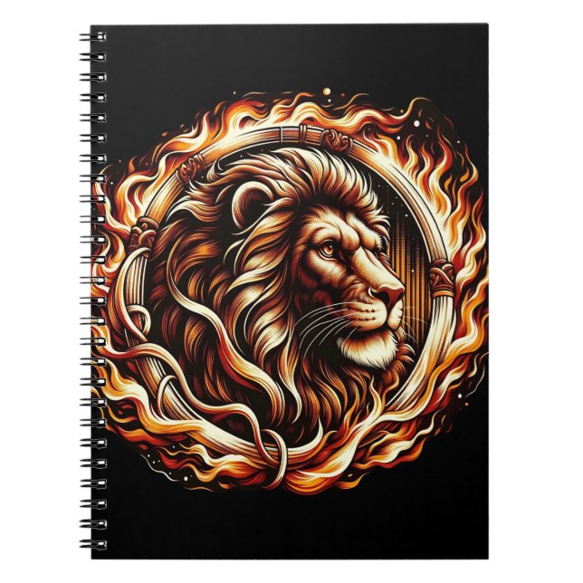 Flaming Lion in Ring of Fire Flames Astrology  Notebook (Front)