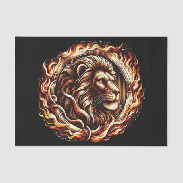 Flaming Lion in Ring of Fire Flames Astrology  Tissue Paper (Front)