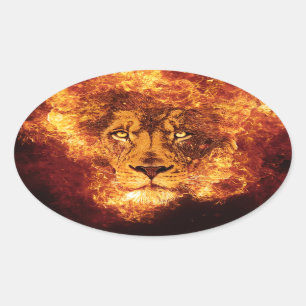Flaming Lion of Judah Oval Sticker