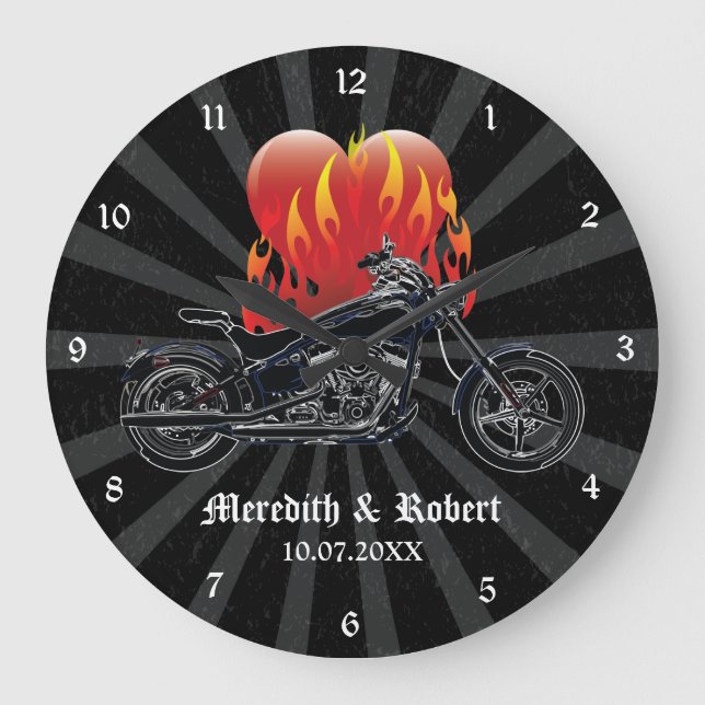 Flaming Love Biker Personalised Wall Clock (Front)