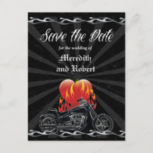 Flaming Love Biker Save the Date Announcement Postcard
