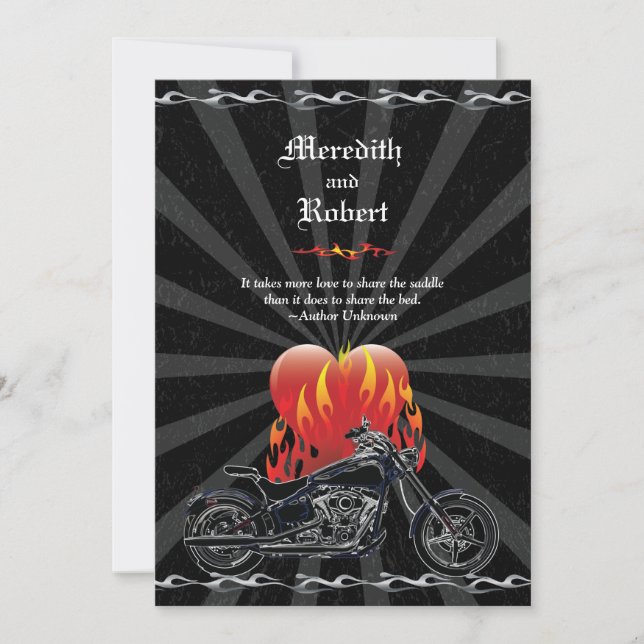 Flaming Love Biker Wedding Invitation (Front)