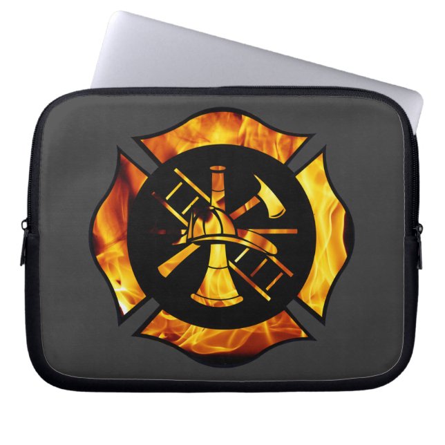 Flaming Maltese Cross Laptop Sleeve (Front)
