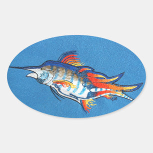 Flaming  marlin oval sticker