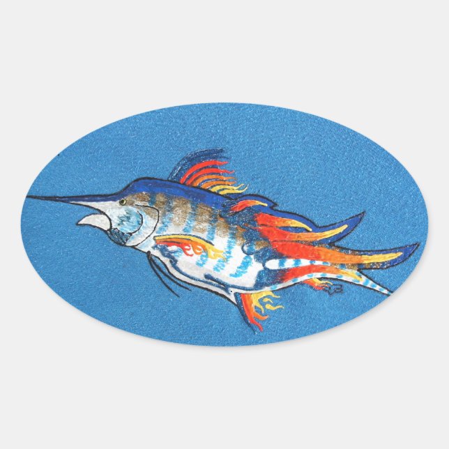 Flaming  marlin oval sticker (Front)