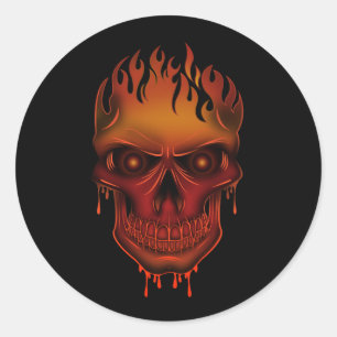 Flaming Melting Skull Gothic Horror Dark Fantasy Classic Round Sticker