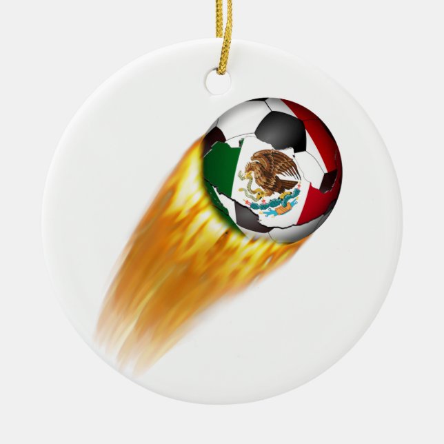 Flaming  Mexico Soccer Ball Ceramic Tree Decoration (Front)