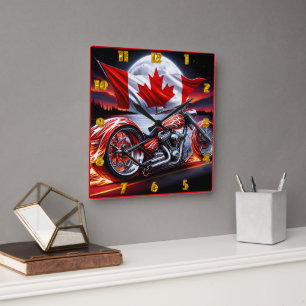 Flaming motorcycle rides under Canadian skies Square Wall Clock