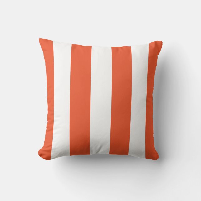 Flaming Orange and White Striped Throw Pillow (Front)