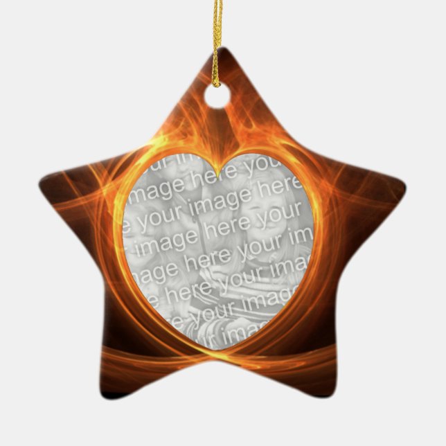 Flaming Orange Photo Heart  Graduation Keepsake Ceramic Tree Decoration (Front)