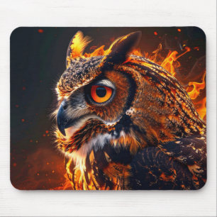 Flaming owl mouse pad
