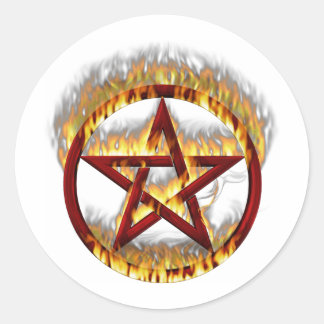 Flaming Pentagram Classic Round Sticker