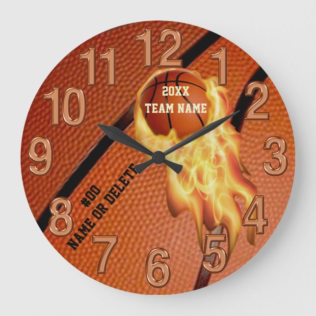 Flaming Personalise, Basketball Decor for Bedroom, Large Clock (Front)