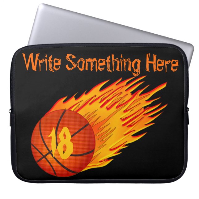 Flaming Personalised Basketball Laptop Sleeve (Front)