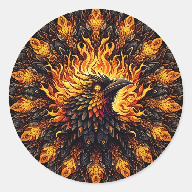Flaming Phoenix Circular Graphic Classic Round Sticker (Front)