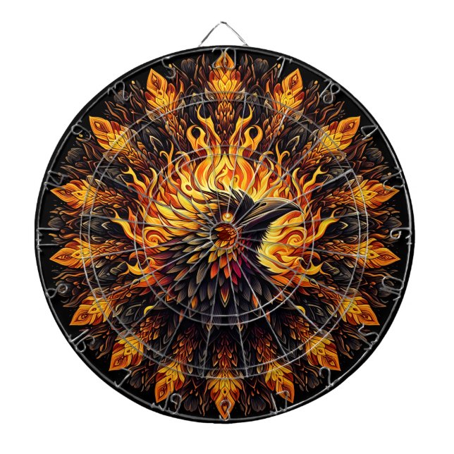 Flaming Phoenix Circular Graphic Dartboard (Front)