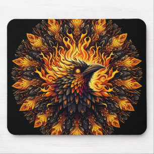 Flaming Phoenix Circular Graphic Mouse Pad