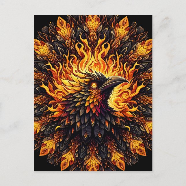 Flaming Phoenix Circular Graphic Postcard (Front)
