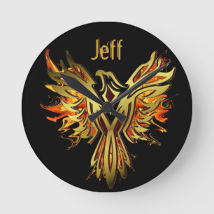 Flaming Phoenix Personalised  Round Clock