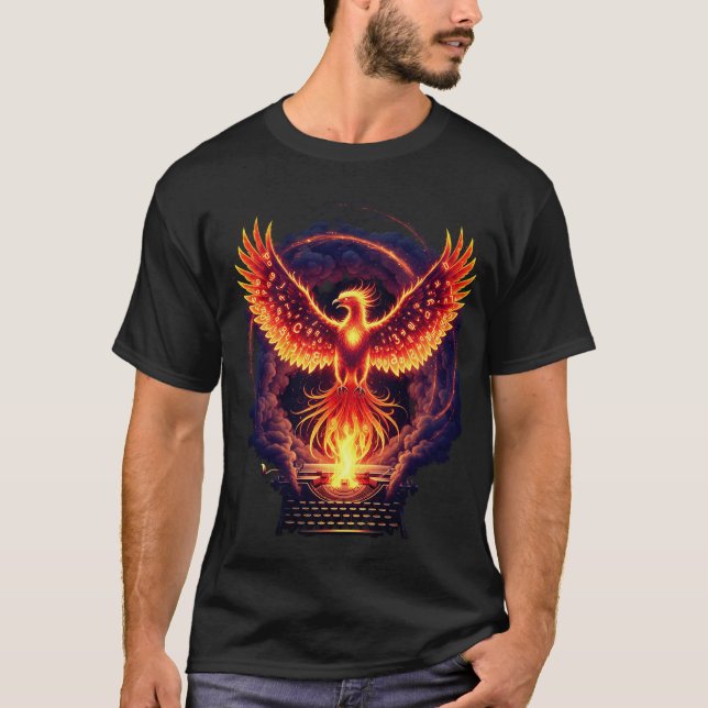 Flaming Phoenix Rising from Typewriter T-Shirt (Front)