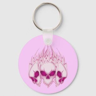 Flaming Pink Skulls Key Ring