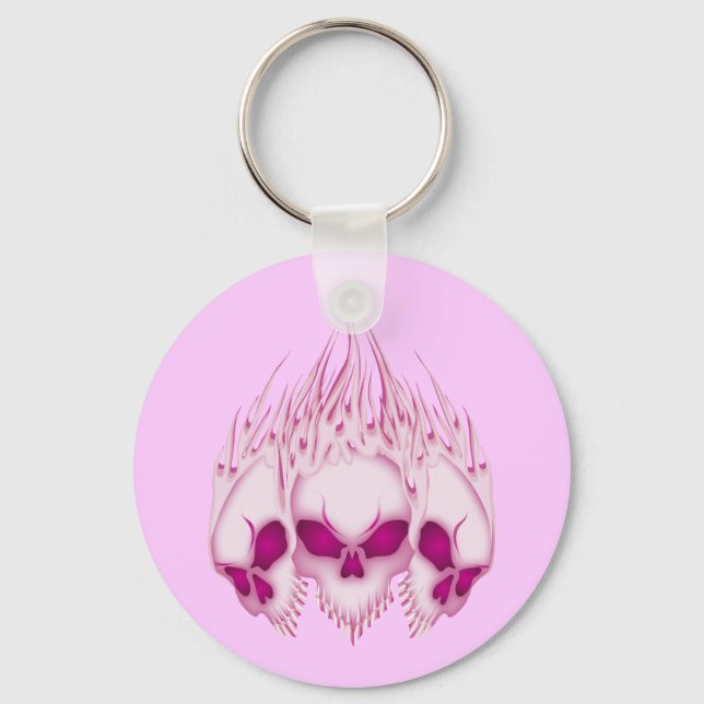 Flaming Pink Skulls Key Ring (Front)