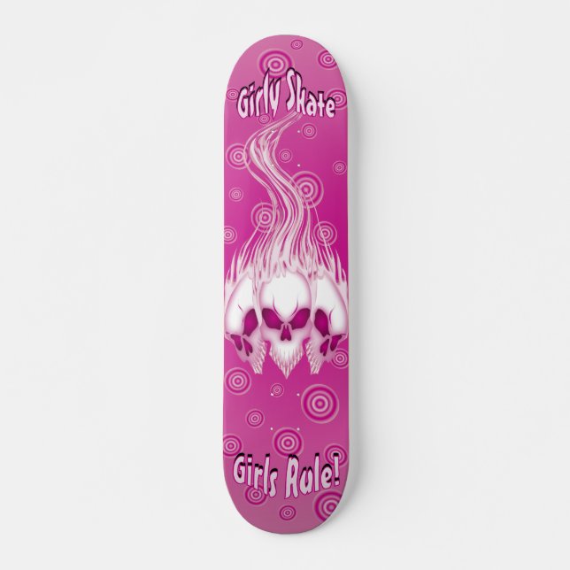Flaming Pink Skulls Skateboard (Front)