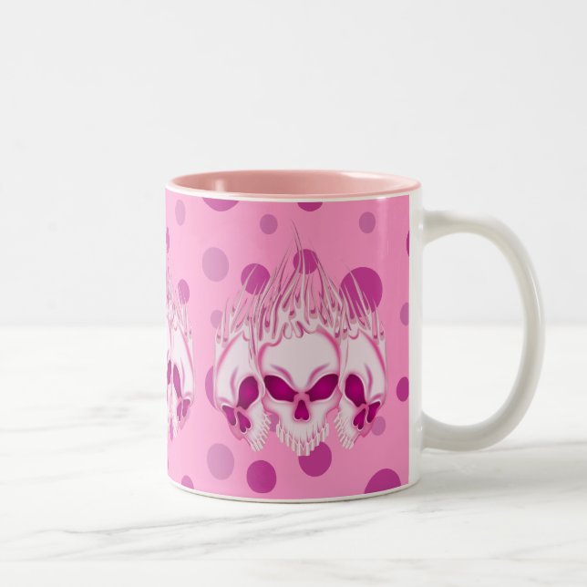 Flaming Pink Skulls Two-Tone Coffee Mug (Right)