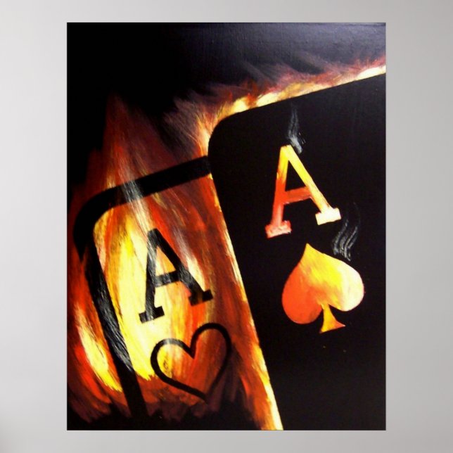Flaming Pocket Aces Poker painting by Teo Alfonso Poster (Front)