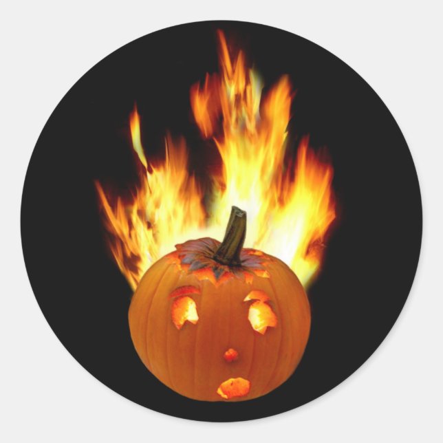 Flaming Pumpkin Classic Round Sticker (Front)