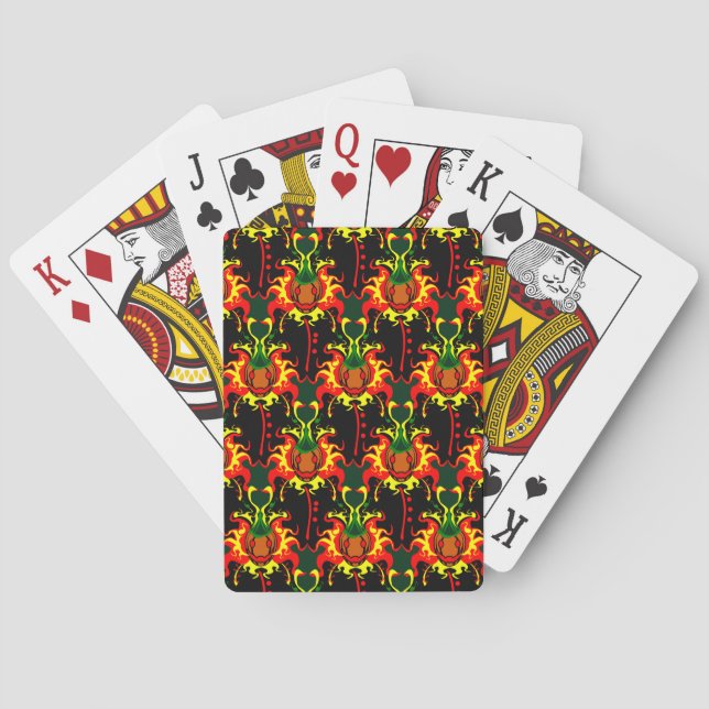 Flaming Pumpkin Head Box Interlocking Pattern Playing Cards (Back)