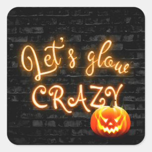 Flaming Pumpkin Neon Sign on Brick Square Sticker