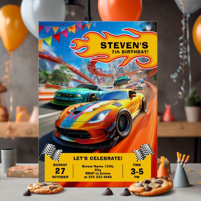 Flaming Race Car Birthday Party Invitation (Creator Uploaded)