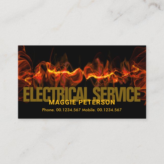 Flaming Red Electrical Lightning Wave Electrician Business Card (Front)