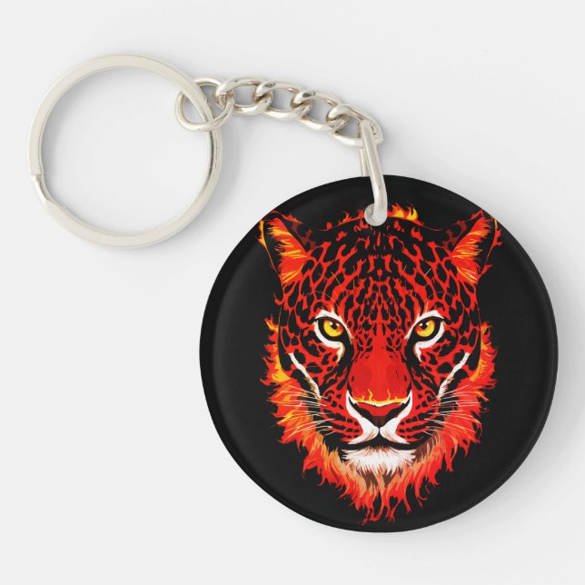 Flaming Red Leopard Head Key Ring (Front)