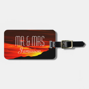 Flaming Red Sunset , Travel, Mr and Mrs Bag Luggage Tag