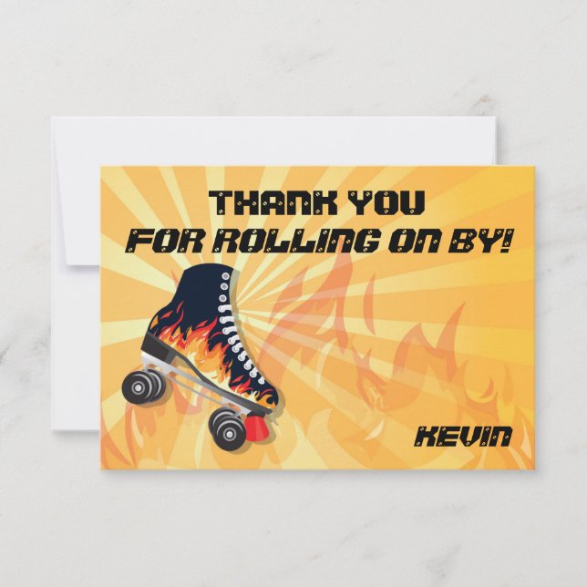 Flaming Roller Skating Party Thank you note card (Front)