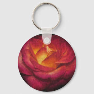 Flaming Rose Oil Painting Key Ring