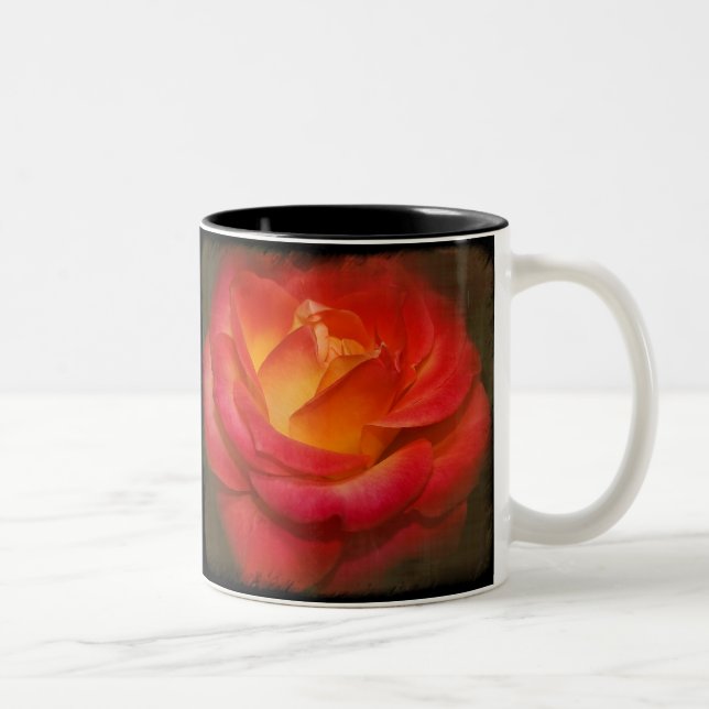 Flaming Rose on Parchment Two-Tone Coffee Mug (Right)