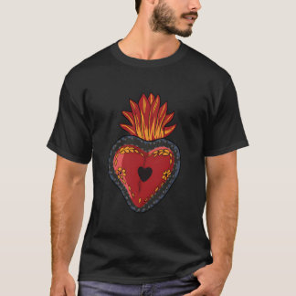 Flaming Sacred He Mexican Folk Devotion Symbol T-Shirt