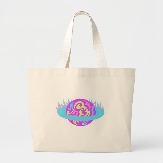 Flaming Saturn! Large Tote Bag (Front)