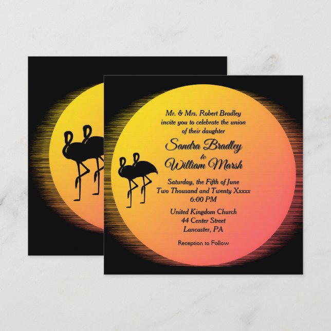 Flaming Setting Sun Evening Wedding Invitation (Front/Back)