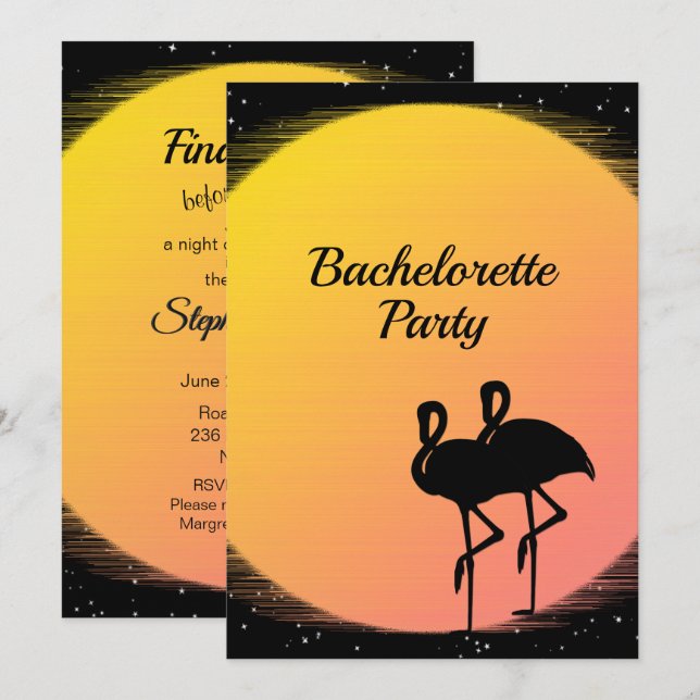 Flaming Setting Sun Evening Wedding Invitation (Front/Back)
