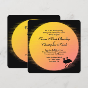 Flaming Setting Sun Evening Wedding Invitation