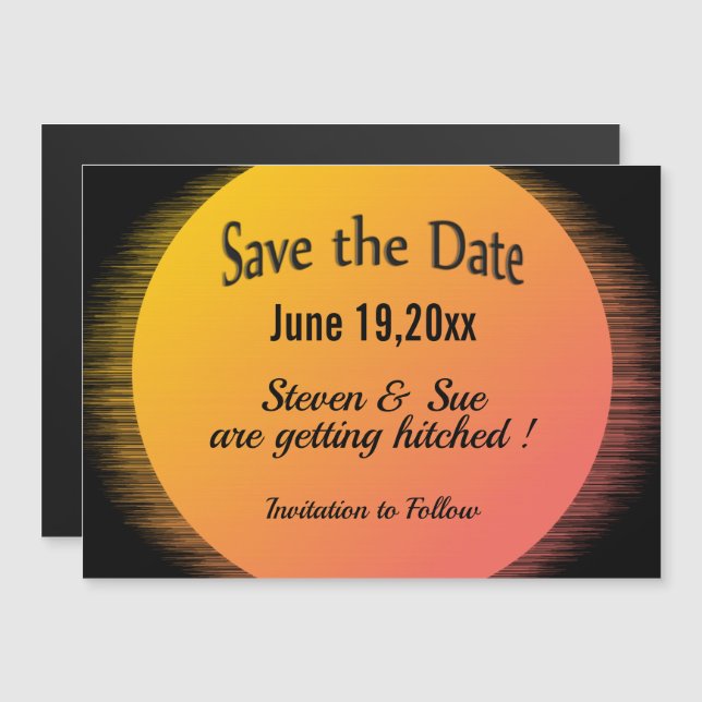 Flaming Setting Sun Evening Wedding Magnetic Invitation (Front/Back)