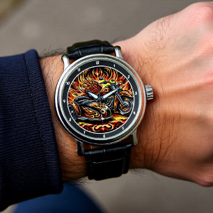 Flaming Sidecar Motorcycle Watch Face.