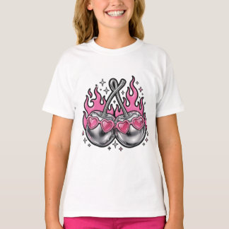 Flaming Silver Cherries - Chrome Cherry On Fire Y2 T-Shirt