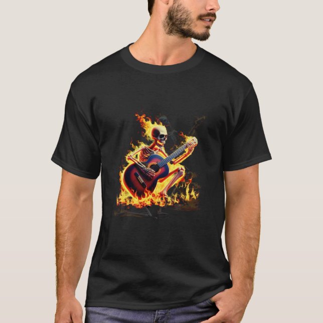 Flaming Skeleton Guitarist - Rock On Fire! T-Shirt (Front)